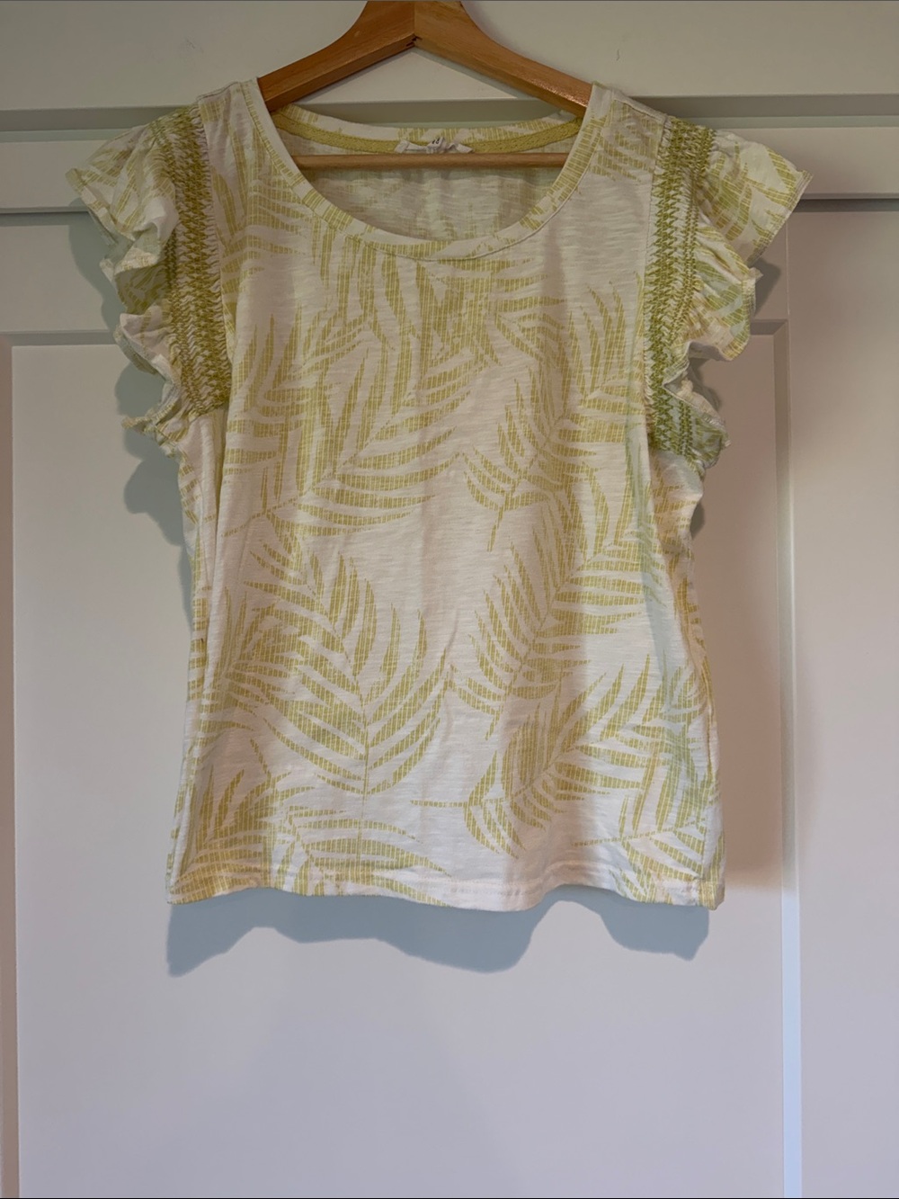 Jane and Delancey White Tee with Light Green Leaf Print